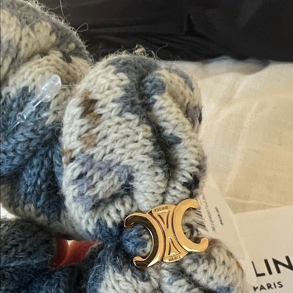 Celine Blue, Cream & Brown Knit Scrunchie with Gold Triomphe hair tie $435 - Picture 3 of 4